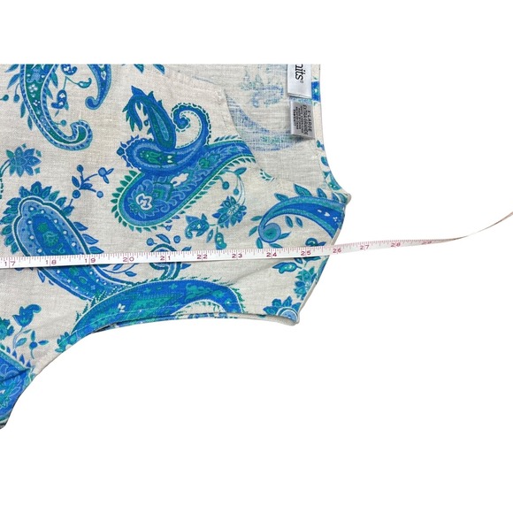 Women's 100% linen blue green taupe paisley‎ sleeveless top bust darts summer - Picture 2 of 8